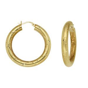 Classy Dangle Hoop Earrings 14K Yellow Gold